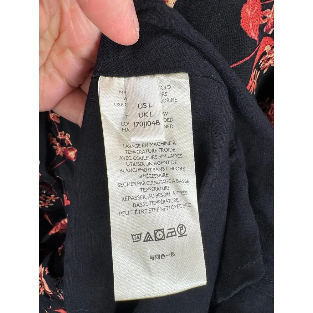 Free People Flower Fields Mini Dress Black Floral ruffles oversized boho sz L